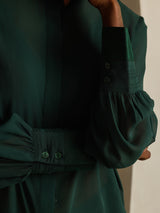 [Dark Green] SilkSilky  Long Sleeve Lapel Collar Women's Blouse 005