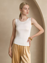 [White] SilkSilky  Sleeveless Round Neck Women's T-Shirt 004
