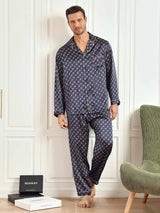 [Navy Chain] SilkSilky  Long Sleeve Lapel Collar Men's Pajamas 002