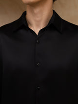 [Black] SilkSilky  Long Sleeve Lapel Collar Men's Shirt 006