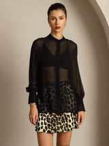 [Black] SilkSilky  Long Sleeve Lapel Collar Women's Blouse 001