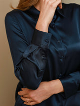[Dark Blue] SilkSilky  Long Sleeve Lapel Collar Women's Shirts 005