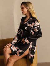 [Black] SilkSilky  Long Sleeve Lapel Collar Nightshirt 007