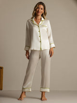 [White] SilkSilky  Long Sleeve Lapel Collar Women's Pajamas 005