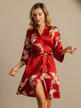 [Dark Red] SilkSilky  3/4 Sleeve Women's Robe 003