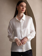 [White] SilkSilky  Long Sleeve Lapel Collar Women's Shirts 003