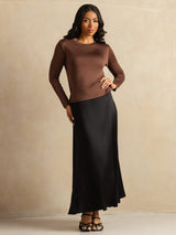 [Coffee] SilkSilky  Long Sleeve Crew Neck Women's T-Shirt 009