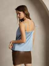 [Grayish Blue] SilkSilky  Spaghetti Strap Cowl Neck Camisole Top 002