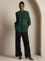 [Dark Green] SilkSilky  Long Sleeve Lapel Collar Women's Blouse 009