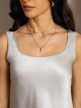 Women’s light gray silk sleeveless U-neck tank top with straight fit